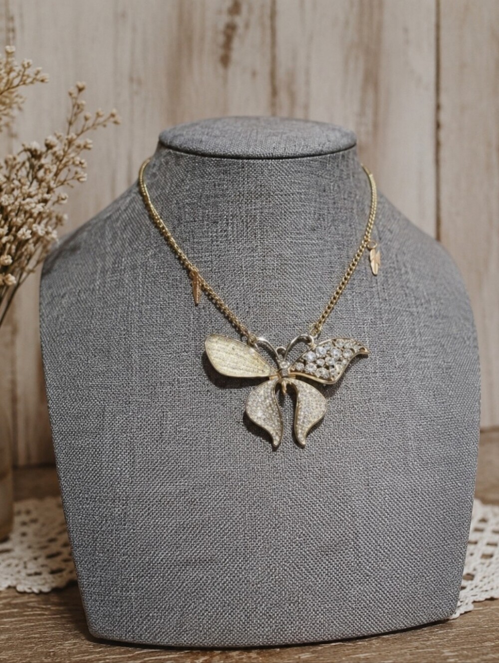 ✨ Upcycled Gold Butterfly Pendant Necklace ✨